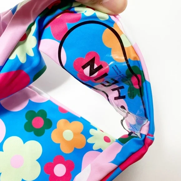 SHEIN Colorful Flower Print Blue Women Two Piece Bikini Size Large - Picture 3 of 4